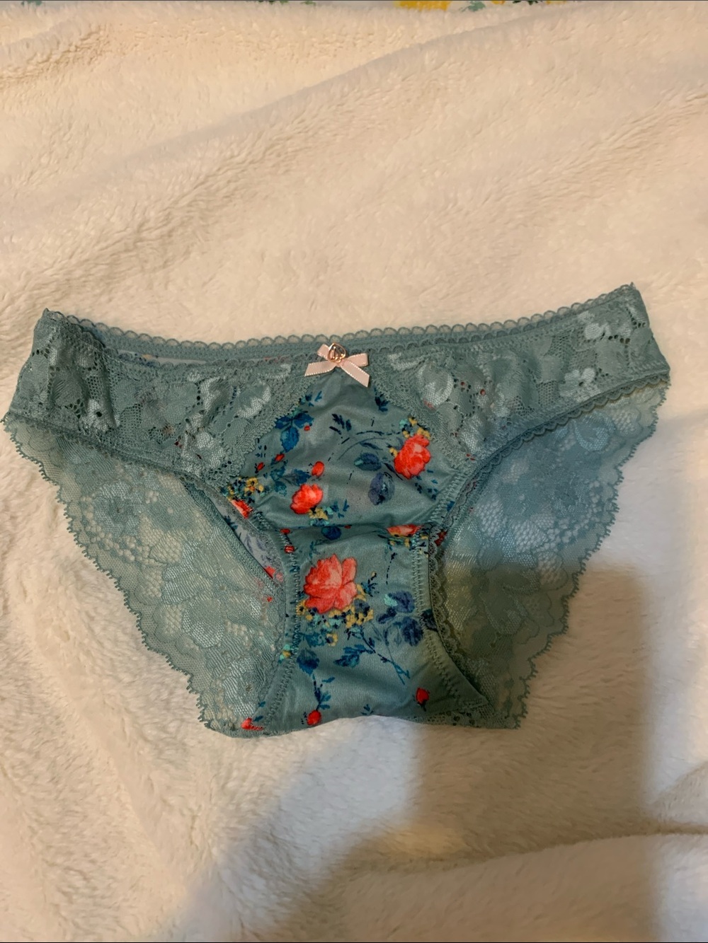 Victoria's Secret Light Teal Floral Lace Bikini Panty